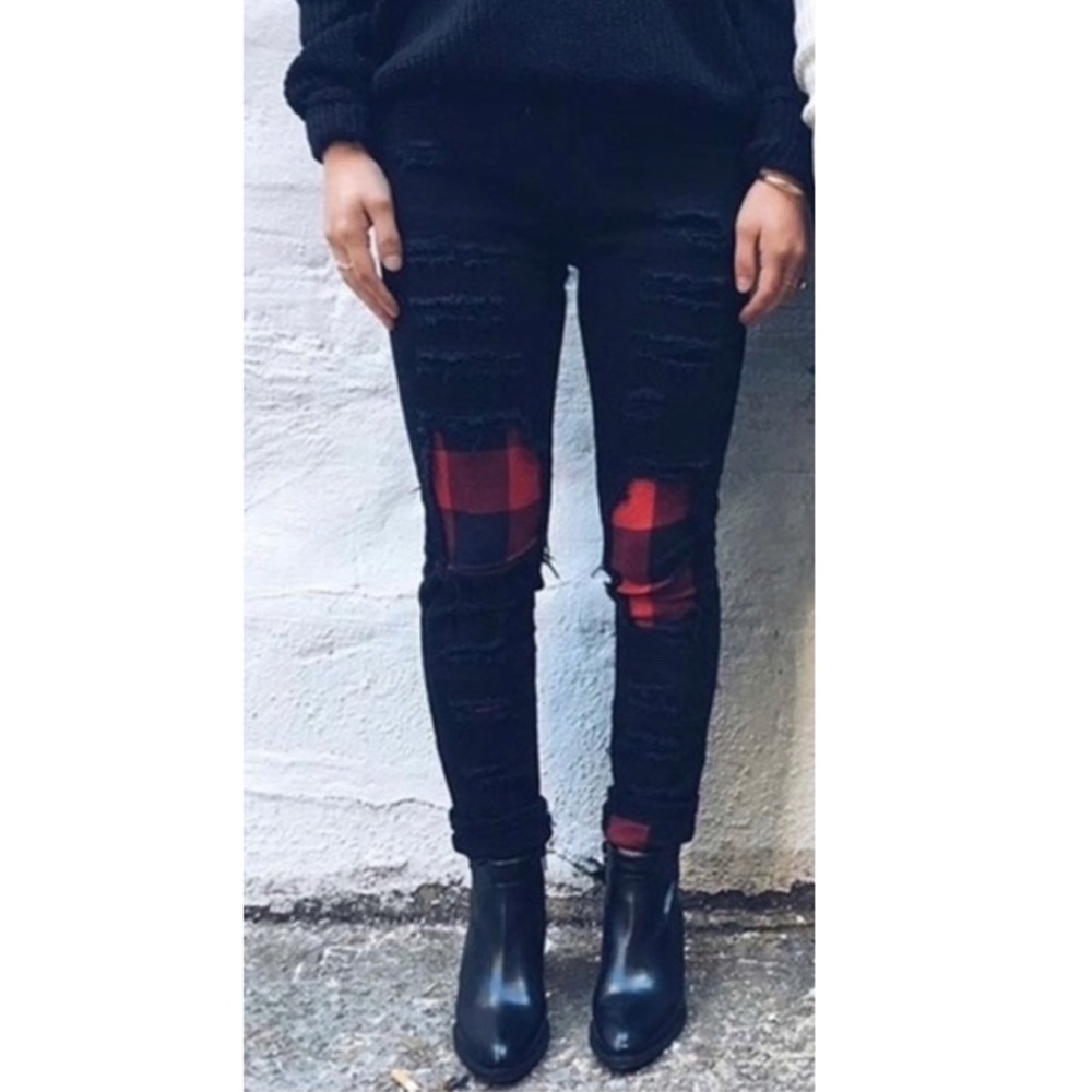 CARMAR Ripped Plaid Jeans Size 26